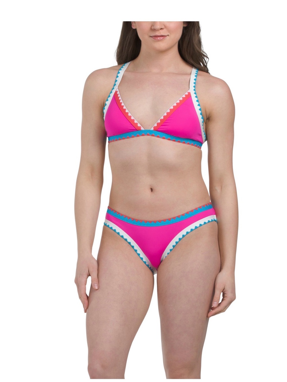 Lucky Brand Fuchsia Bikini Set with Teal, White & Red Trim